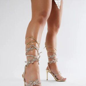 Ari Butterfly Rhinestone Heels - Gold